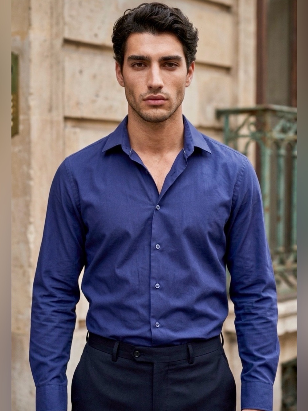 Nautica Men's Deep Blue Slim Long Sleeve Dress Shirt in L (16-16-1/2)